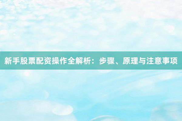 新手股票配资操作全解析：步骤、原理与注意事项