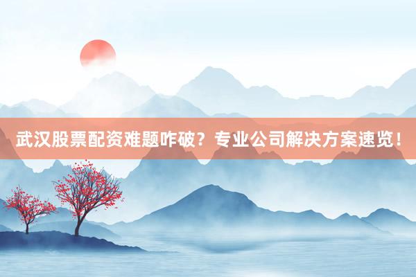 武汉股票配资难题咋破？专业公司解决方案速览！