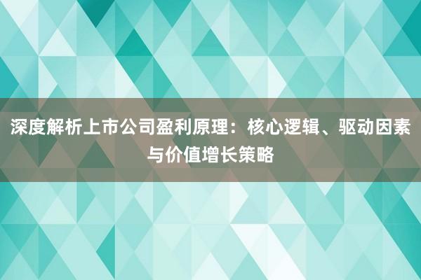 深度解析上市公司盈利原理：核心逻辑、驱动因素与价值增长策略
