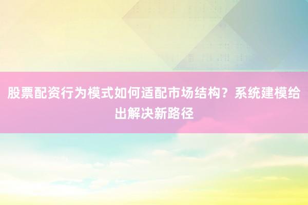 股票配资行为模式如何适配市场结构？系统建模给出解决新路径